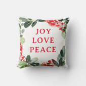 Gold Foil Joy Love Peace Festival Wreath Holiday クッション (正面)