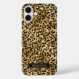 Gold Foil Leopard Print Monogrammed iPhone 16 Plusケース