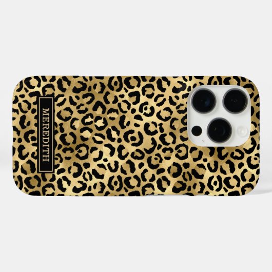 Gold Foil Leopard Print Monogrammed Case-Mate iPhoneケース (裏面 (横))