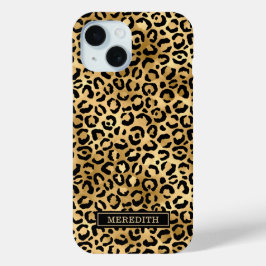Gold Foil Leopard Print Monogrammed iPhone 15ケース
