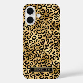 Gold Foil Leopard Print Monogrammed iPhone 16ケース
