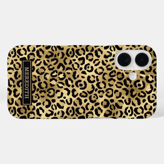 Gold Foil Leopard Print Monogrammed Case-Mate iPhoneケース (裏面 (横))