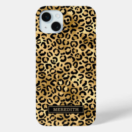 Gold Foil Leopard Print Monogrammed iPhone 15 Miniケース