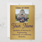 Gold Foil Look Minimalist Graduation Announcement  案内状 (正面)