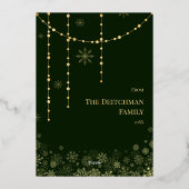 Gold Foil Merry Christmas Script Green Photo 箔シーズンカード (裏面)