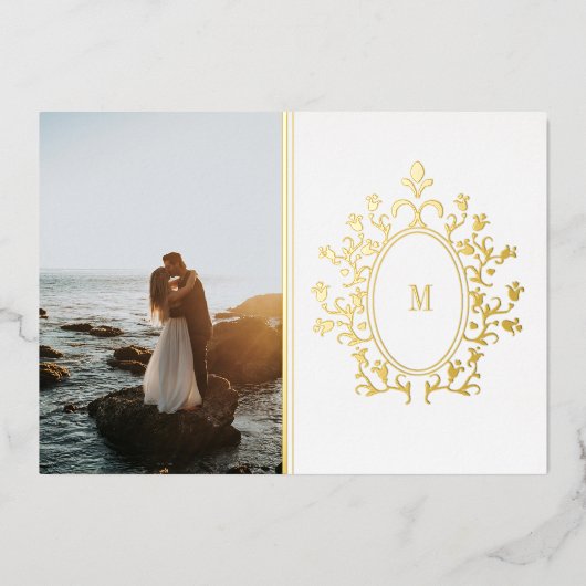 Gold Foil Monogram Photo Wedding Invitation 箔シーズンカード (正面)