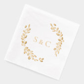 Gold Foil Monogram Wreath Elegant Wedding 箔ナプキン (左)