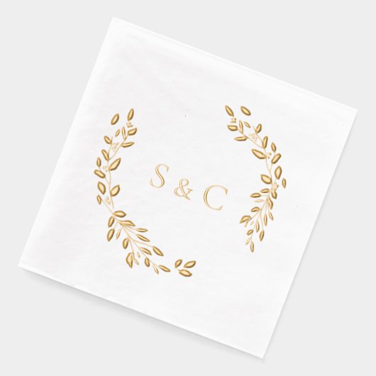 Gold Foil Monogram Wreath Elegant Wedding 箔ナプキン (左)