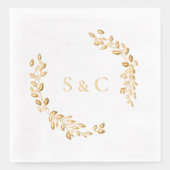 Gold Foil Monogram Wreath Elegant Wedding 箔ナプキン (正面)