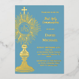 Gold foil monstrance First Holy Communion 箔招待状