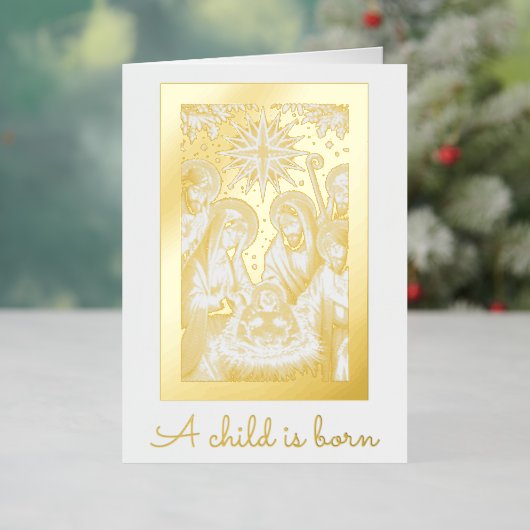 Gold Foil Nativity Personalize Signature Christmas 箔シーズンカード (クリスマスインサイチュ)