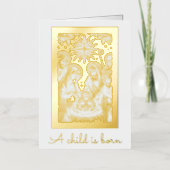 Gold Foil Nativity Personalize Signature Christmas 箔シーズンカード (正面)