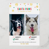 Gold Foil Naughty or Nice Two Dog Photo Card 箔シーズンカード (正面)