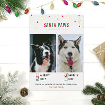 Gold Foil Naughty or Nice Two Dog Photo Card