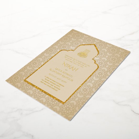 GOLD Foil Nikah Walimaイスラム教結婚徒 箔招待状 (回転した状態)