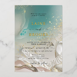 Gold Foil Ocean Tide Ethereal Shoreline Wedding 箔招待状