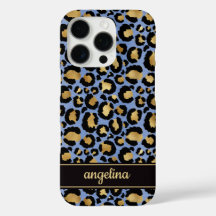Gold Foil On Blue Leopard Print Monogrammed