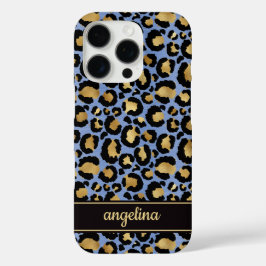 Gold Foil On Blue Leopard Print Monogrammed iPhone 16 Proケース