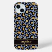 Gold Foil On Blue Leopard Print Monogrammed Case-Mate iPhoneケース (裏面)