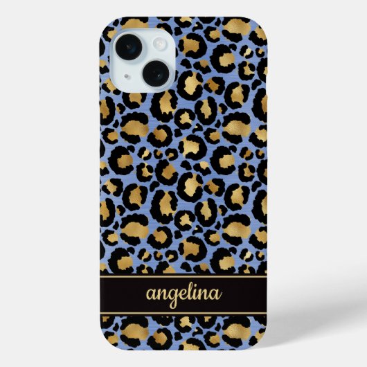 Gold Foil On Blue Leopard Print Monogrammed Case-Mate iPhoneケース (裏面)