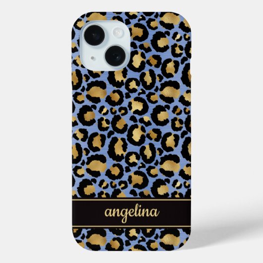 Gold Foil On Blue Leopard Print Monogrammed Case-Mate iPhoneケース (裏面)