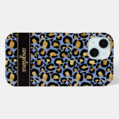 Gold Foil On Blue Leopard Print Monogrammed Case-Mate iPhoneケース (裏面 (横))