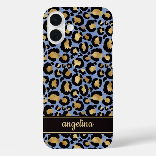 Gold Foil On Blue Leopard Print Monogrammed Case-Mate iPhoneケース (裏面)