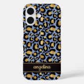 Gold Foil On Blue Leopard Print Monogrammed Case-Mate iPhoneケース (裏面)