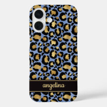 Gold Foil On Blue Leopard Print Monogrammed