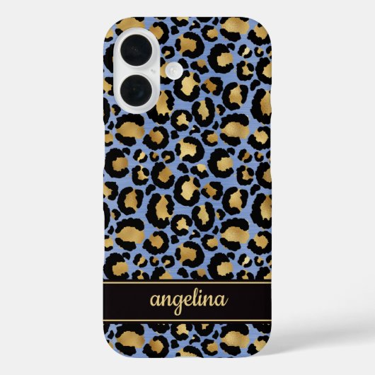 Gold Foil On Blue Leopard Print Monogrammed Case-Mate iPhoneケース (裏面)