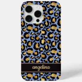 Gold Foil On Blue Leopard Print Monogrammed iPhone 15 Pro Maxケース