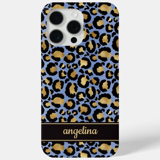 Gold Foil On Blue Leopard Print Monogrammed Case-Mate iPhoneケース (裏面)