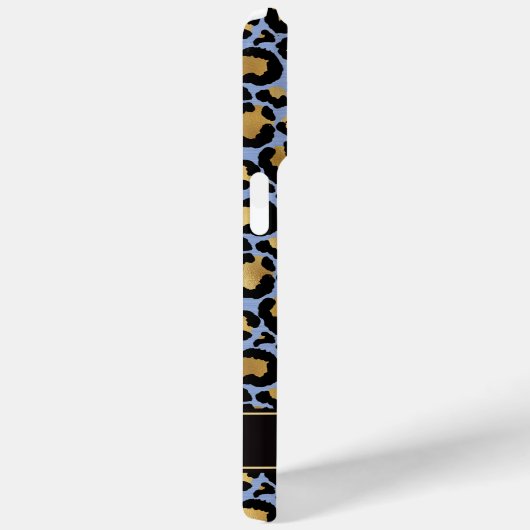 Gold Foil On Blue Leopard Print Monogrammed Case-Mate iPhoneケース (裏面 / 右)
