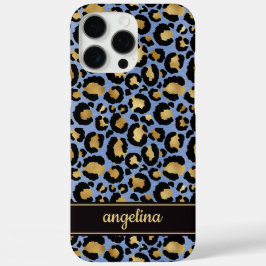 Gold Foil On Blue Leopard Print Monogrammed iPhone 16 Pro Maxケース