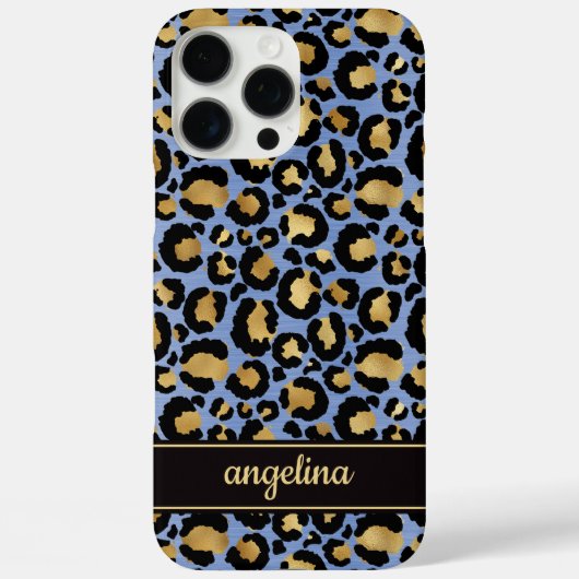 Gold Foil On Blue Leopard Print Monogrammed Case-Mate iPhoneケース (裏面)