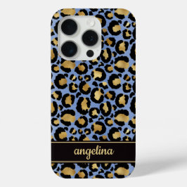 Gold Foil On Blue Leopard Print Monogrammed iPhone 15 Proケース