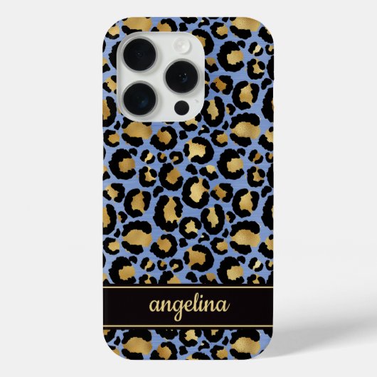 Gold Foil On Blue Leopard Print Monogrammed Case-Mate iPhoneケース (裏面)