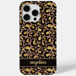Gold Foil On Brown Leopard Print Monogrammed iPhone 15 Pro Maxケース
