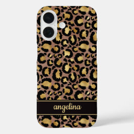 Gold Foil On Brown Leopard Print Monogrammed iPhone 16ケース