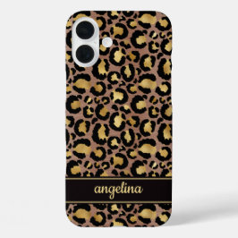 Gold Foil On Brown Leopard Print Monogrammed iPhone 16 Plusケース