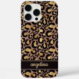 Gold Foil On Brown Leopard Print Monogrammed iPhone 16 Pro Maxケース