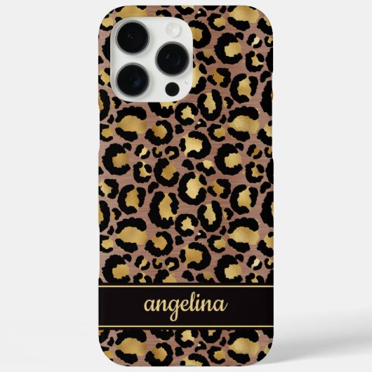 Gold Foil On Brown Leopard Print Monogrammed Case-Mate iPhoneケース (裏面)