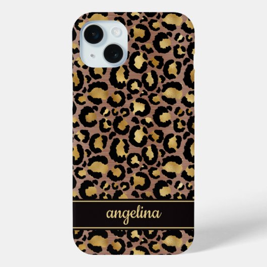 Gold Foil On Brown Leopard Print Monogrammed Case-Mate iPhoneケース (裏面)