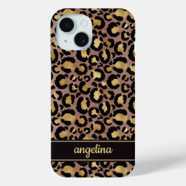 Gold Foil On Brown Leopard Print Monogrammed iPhone 15ケース