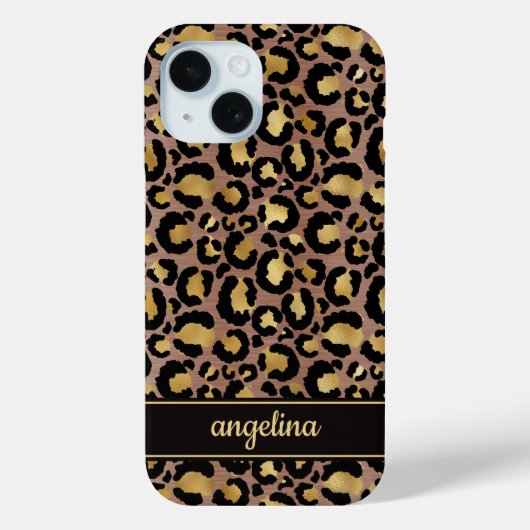 Gold Foil On Brown Leopard Print Monogrammed Case-Mate iPhoneケース (裏面)