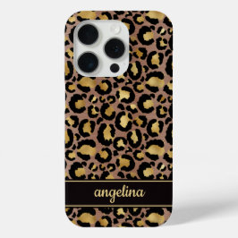 Gold Foil On Brown Leopard Print Monogrammed iPhone 15 Proケース