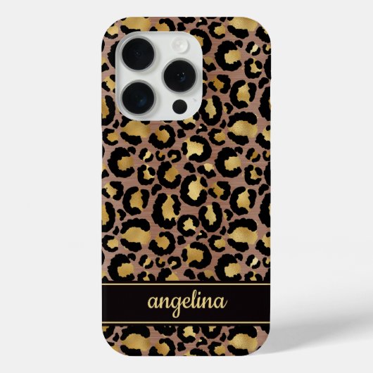 Gold Foil On Brown Leopard Print Monogrammed Case-Mate iPhoneケース (裏面)
