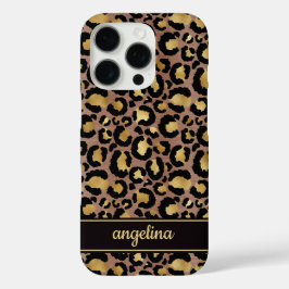 Gold Foil On Brown Leopard Print Monogrammed iPhone 16 Proケース