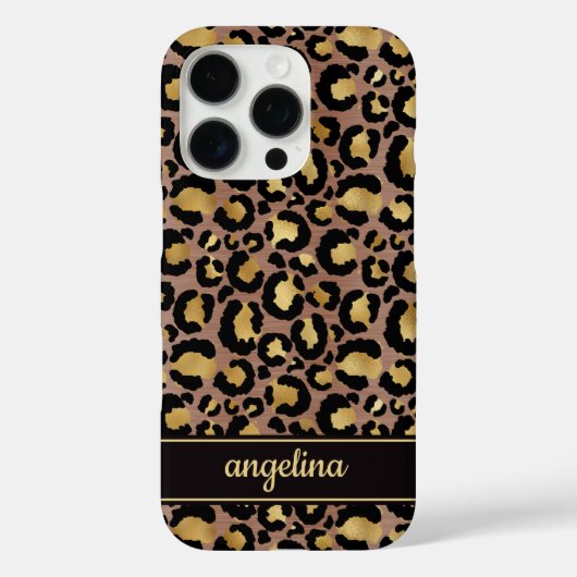 Gold Foil On Brown Leopard Print Monogrammed Case-Mate iPhoneケース (裏面)