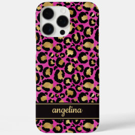 Gold Foil On Hot Pink Leopard Print Monogrammed iPhone 16 Pro Maxケース